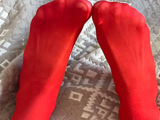 red stockings feet worship