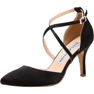 ELEGANTPARK Tacones para mujer con punta cerrada con tiras puntiagudas de tacón alto de satén puntiagudo, zapatos de vestir de noche para boda