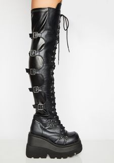 black high boots with platform or heels 43 Russian size (or 10uk)