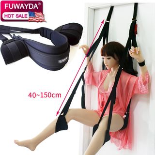 ZKF Sex Game Door Swing, Fetish Fantasy Series Sex Toys Comfortable Seat & Legs Pads Sling Swing (Black)
